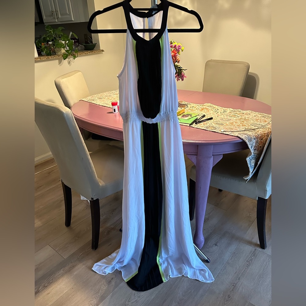 Bebe Halter-top Dress with neon stripes